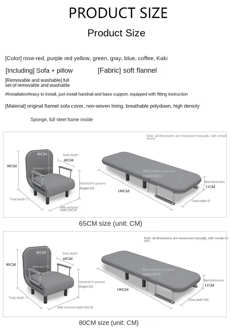 Modern Grey Sofa Bed – Folding Recliner for Small Apartments