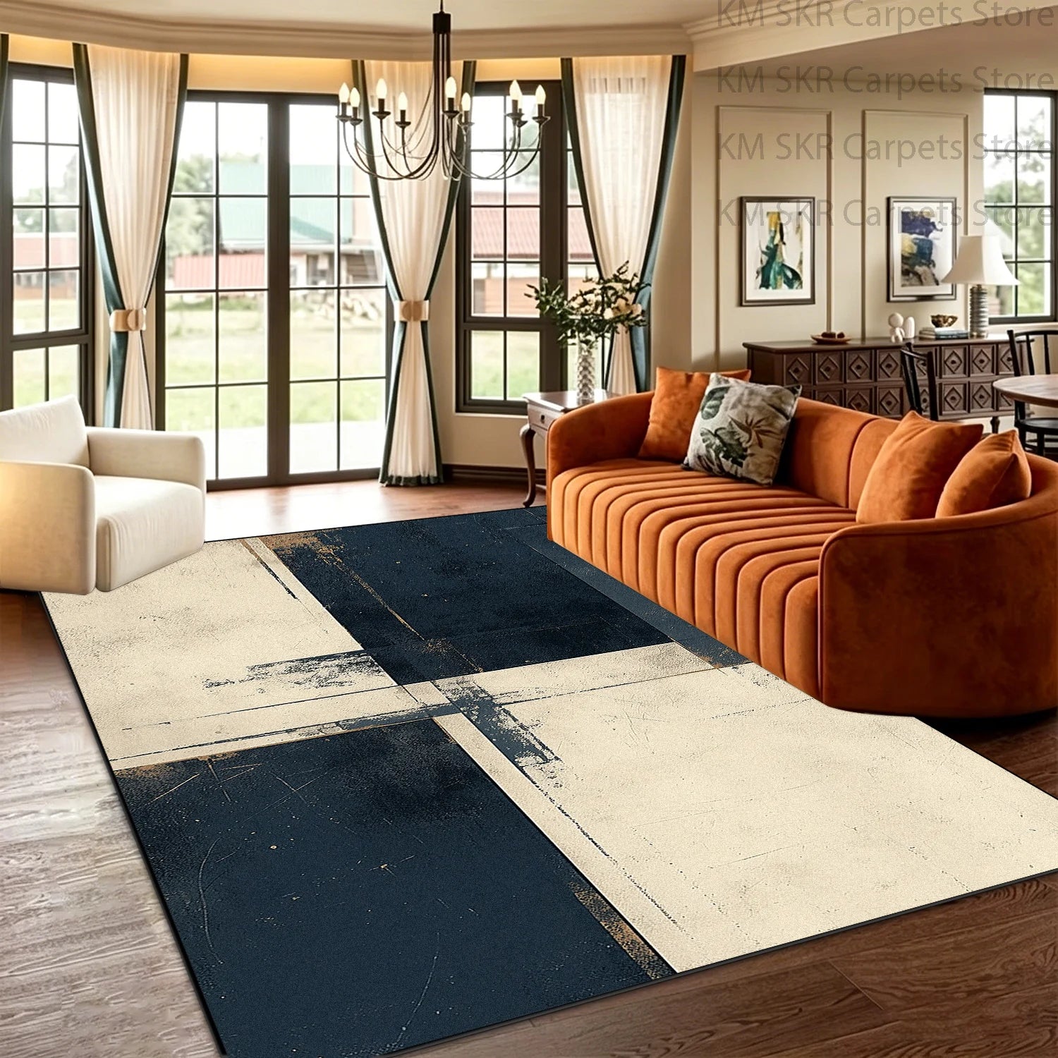 Block Geometry Modern Style Living Room High-end Carpet Decoration Bedroom Non-slip Washable Household Rug Soft Plush Study Mat