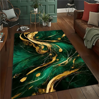 Flannel Printed Green Gold Marble Rug Abstract Art Design Soft Fleece Floor Mat Living Room Carpet Modern Decor Luxury Rugs