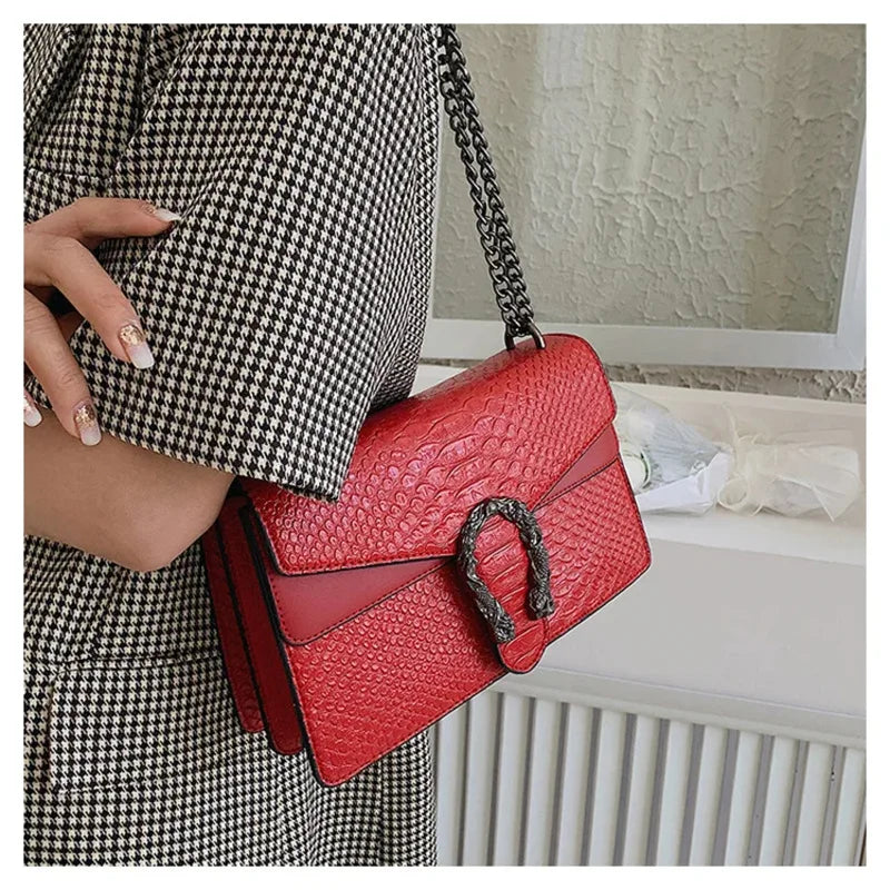 2026 New Women Retro Style Fashion Chain Shoulder Bag Luxury Snake Pattern Crossbody Small Square Bags Ladies Handbags and Purse