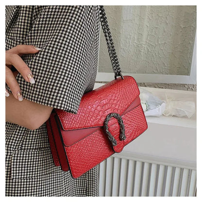 2026 New Women Retro Style Fashion Chain Shoulder Bag Luxury Snake Pattern Crossbody Small Square Bags Ladies Handbags and Purse