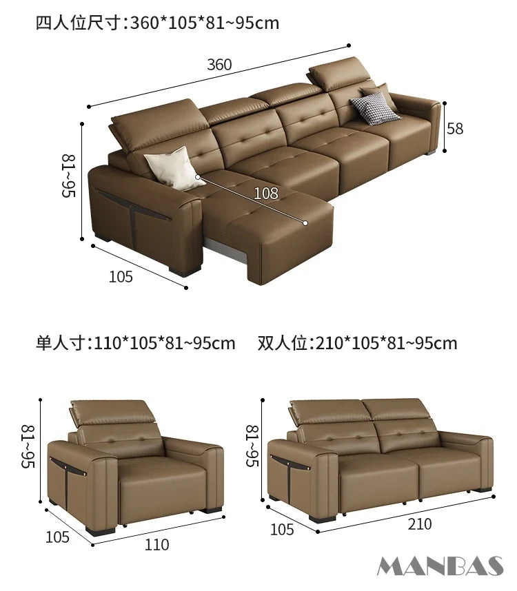 Electric Convertible Leather Sofa Bed with Adjustable Headrest