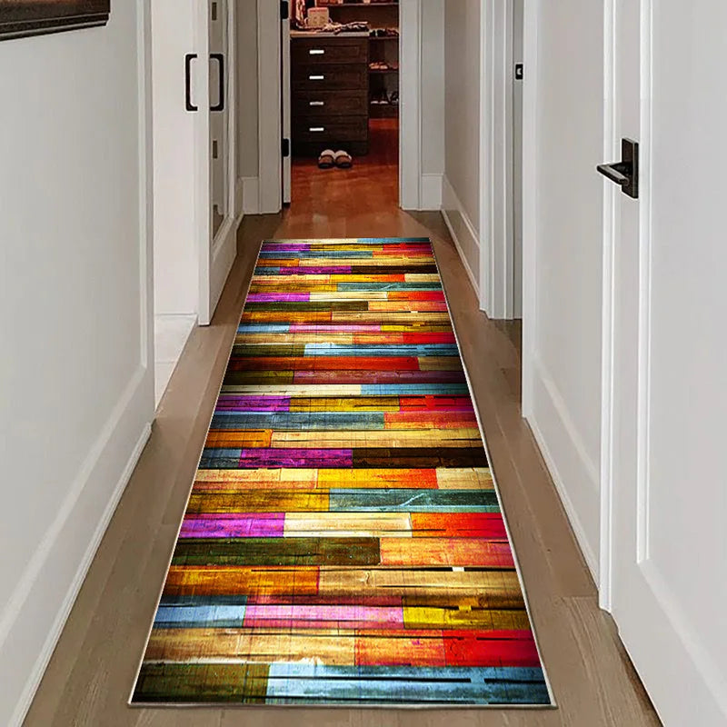 VIKAMA Vintage Wood Grain Long Runner Rug Non-Slip Hallway &amp; Balcony Mat Bedroom &amp; Kitchen Carpet Home Decor