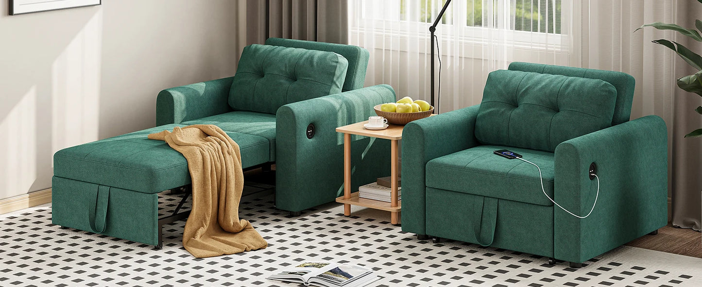 3-in-1 Convertible Sofa Bed with USB & Type-C | Single Pull-Out Sleeper Chair