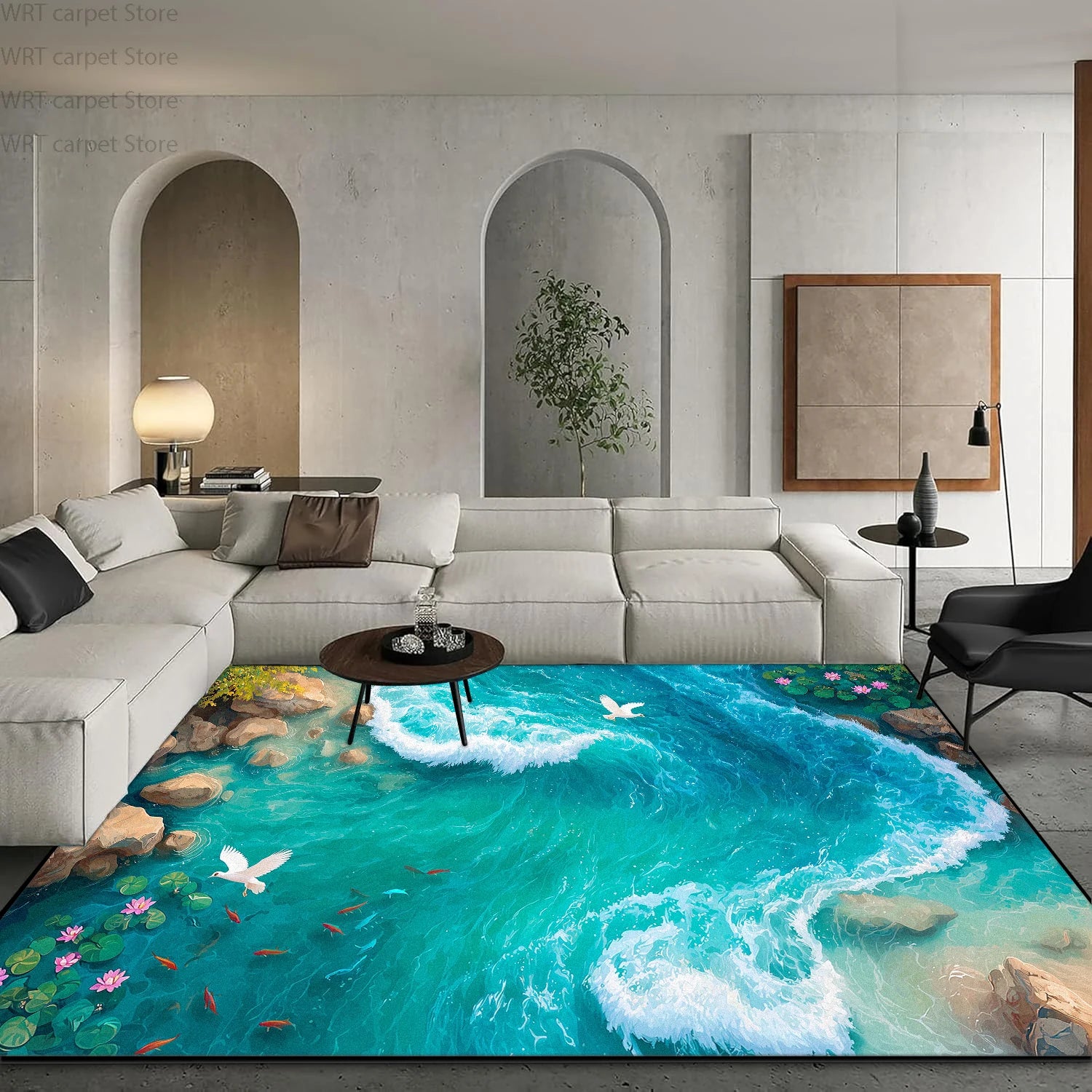 3D Ocean Beach Print Living Room Carpet Light Luxury Decoration Home Sofa Area Washable Rugs Hotel Bedroom Bedside Soft Foot Mat