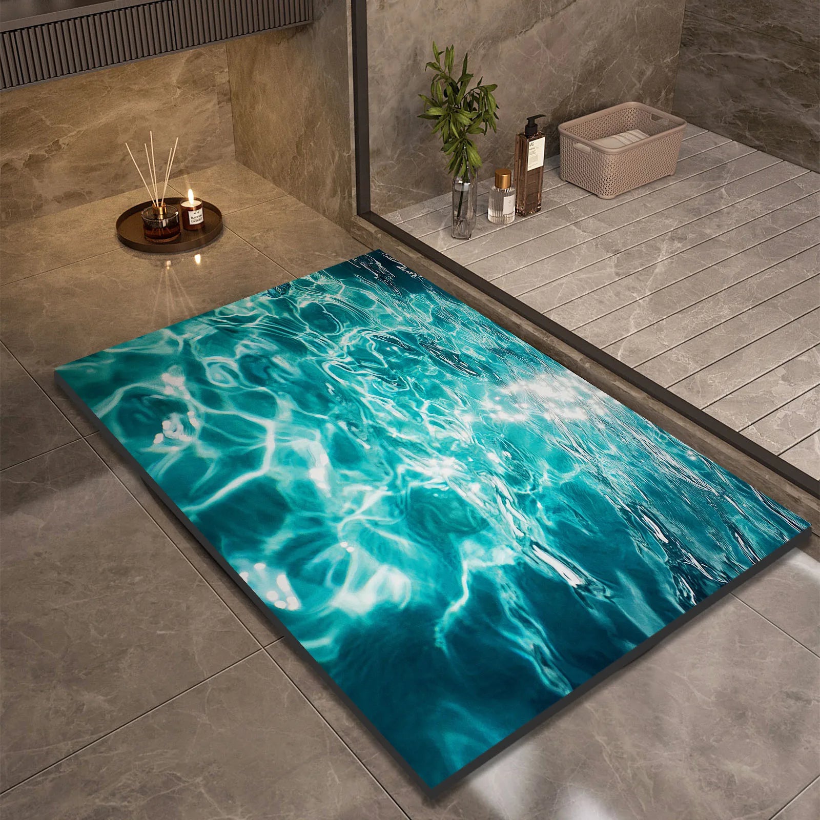 Ocean Wave Bathroom Rug 3D Water Effect Non Slip Soft Decor Home Spa Gift Durable Modern Floor Mat