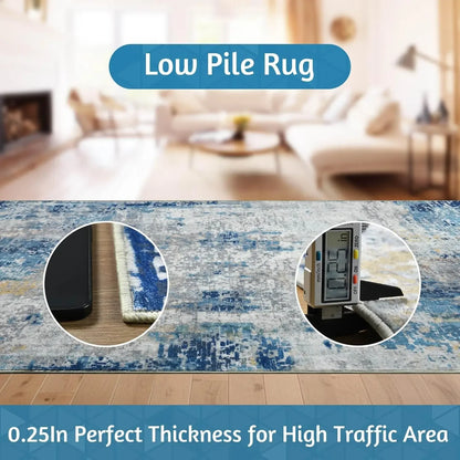 VIKAMA Modern Abstract Washable Area Rugs for Bedroom Stain Resistant Non Slip Large Blue Soft Indoor Carpet for Home Decor