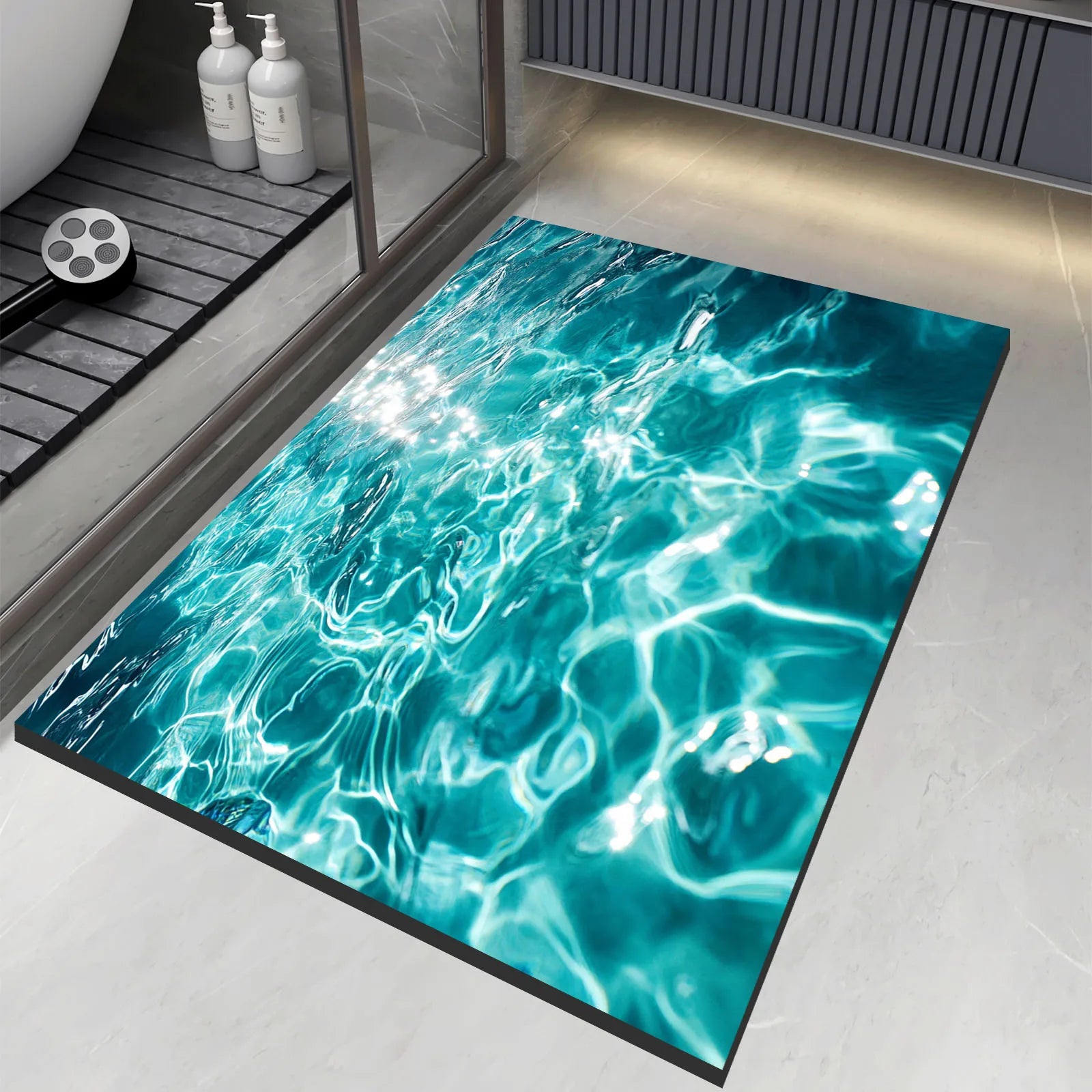 Ocean Wave Bathroom Rug 3D Water Effect Non Slip Soft Decor Home Spa Gift Durable Modern Floor Mat