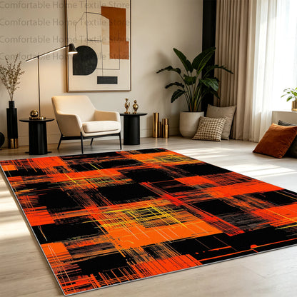 Modern Abstract Style Art Grid Lounge Carpet Non-slip Fluffy Soft Living Room Rug Washable Foldable Big Size Dining Room Mat