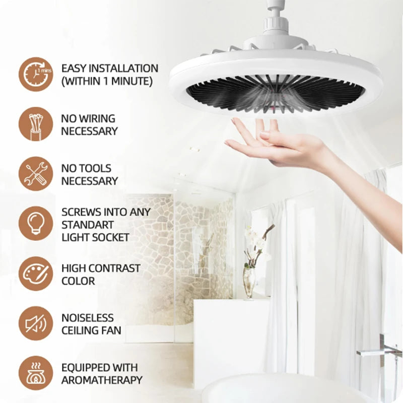 Rotatable 3in1 Ceiling Fan Light E27 LED Converter Base Smart Remote Control Bedroom Fans Lamp Study Kitchen Home Decoration