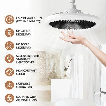 Rotatable 3in1 Ceiling Fan Light E27 LED Converter Base Smart Remote Control Bedroom Fans Lamp Study Kitchen Home Decoration