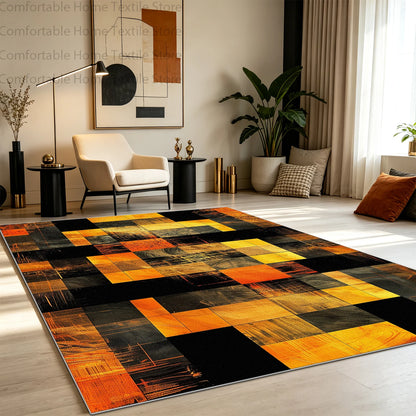 Modern Abstract Style Art Grid Lounge Carpet Non-slip Fluffy Soft Living Room Rug Washable Foldable Big Size Dining Room Mat