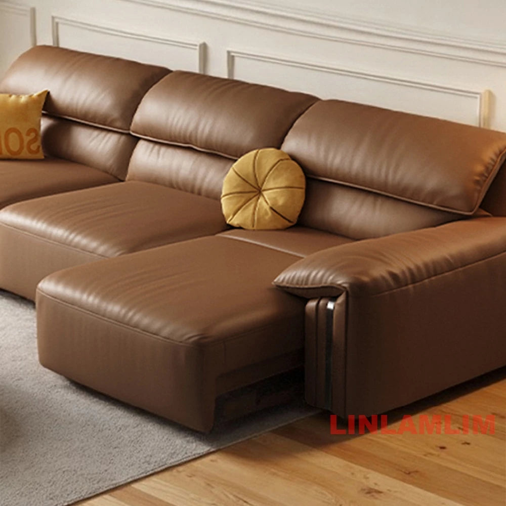 EliteLounge Electric Leather Sofa Bed with Adjustable Seating & Chaise - Manwatstore