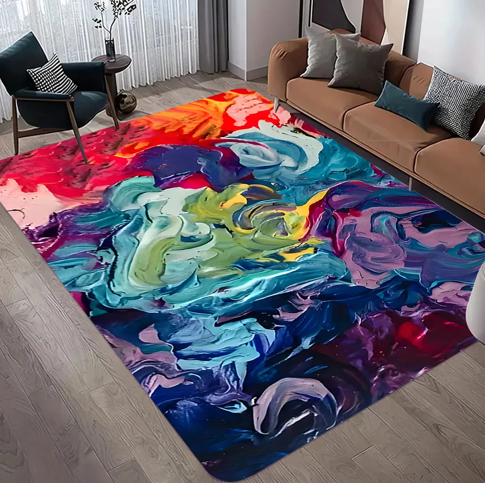 Modern Geometric Abstract Rug Non-Slip Carpet for Living Room Sofa Side Bedroom Washable Easy-Clean Home Decor Floor Mat