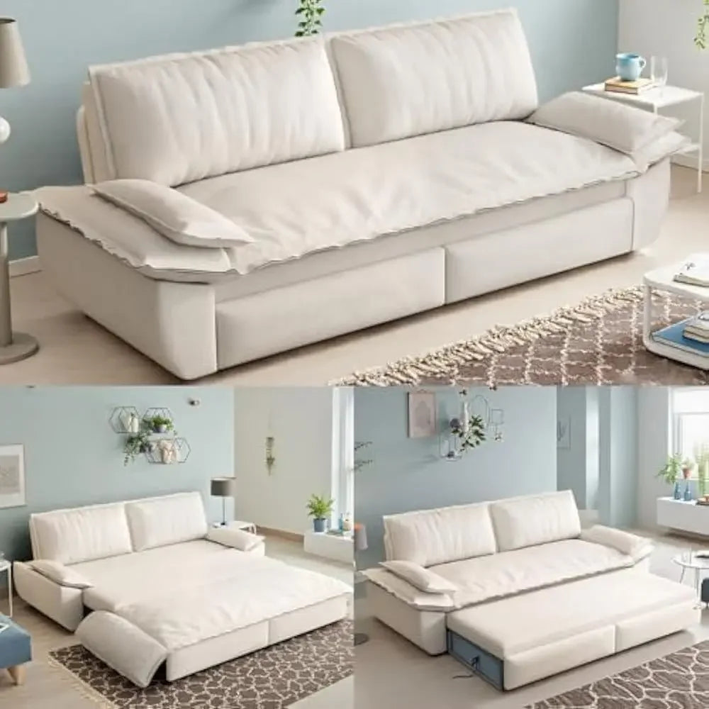 Queen Size Sleeper Sofa Bed 73.2" | 3-in-1 Velvet Pull-Out Convertible Couch