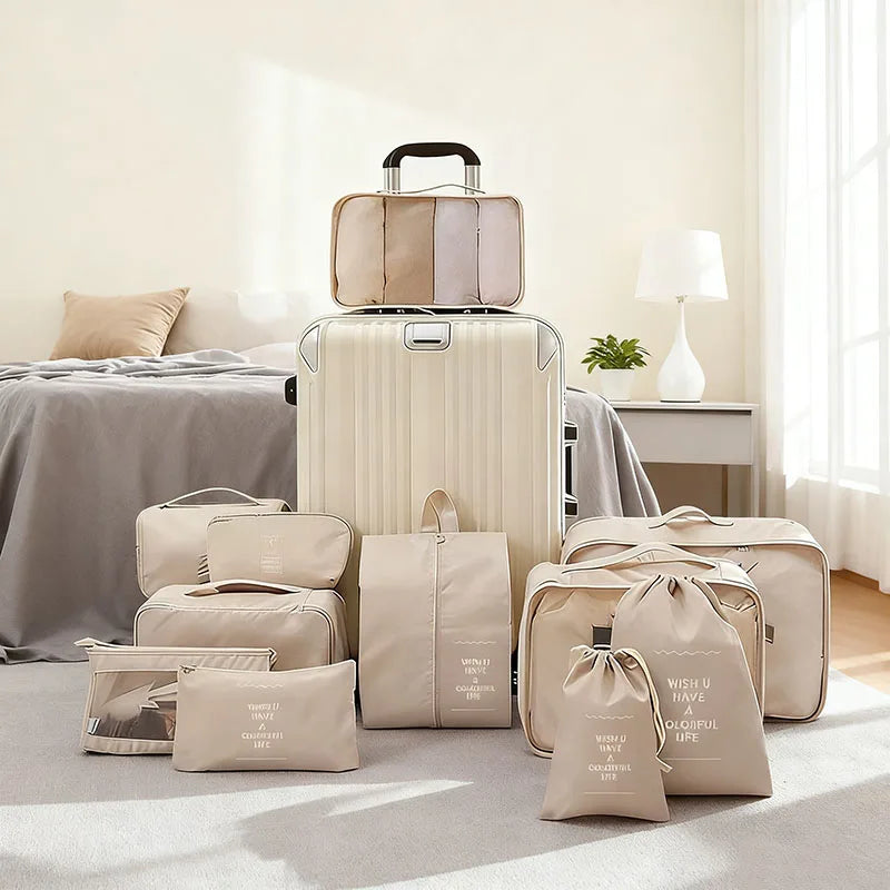 Travel Storage Bags Set 7/8/9/10-Piece Digital Toiletries Organizer Suitcase Packing Cubes for Clothes Shoes Clothes Tidy Pouch