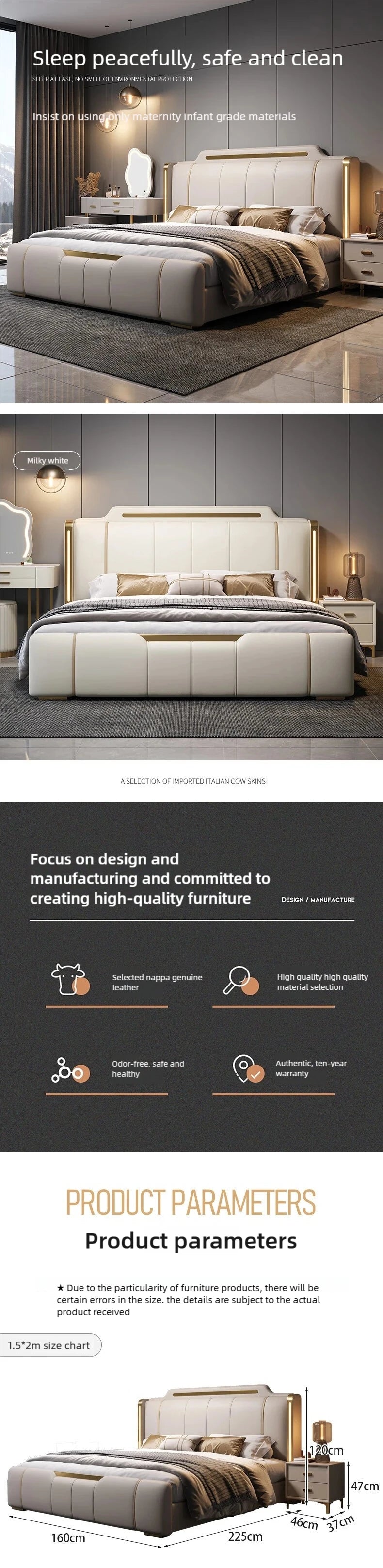 Modern Italian Luxe Leather Upholstered Bed