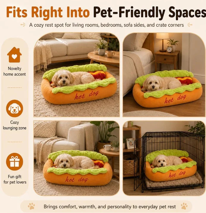 Pet Hot Dog Kennel Cute Cartoon Sausage Kennel Warm Comfortable Cat Dog Bed Sofa Removable Washable Pet Mat Pet Puppies Supplies