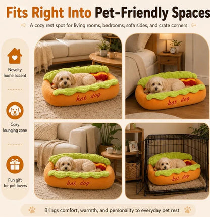 Pet Hot Dog Kennel Cute Cartoon Sausage Kennel Warm Comfortable Cat Dog Bed Sofa Removable Washable Pet Mat Pet Puppies Supplies