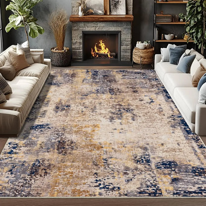 VIKAMA Modern Abstract Washable Area Rugs for Bedroom Stain Resistant Non Slip Large Blue Soft Indoor Carpet for Home Decor
