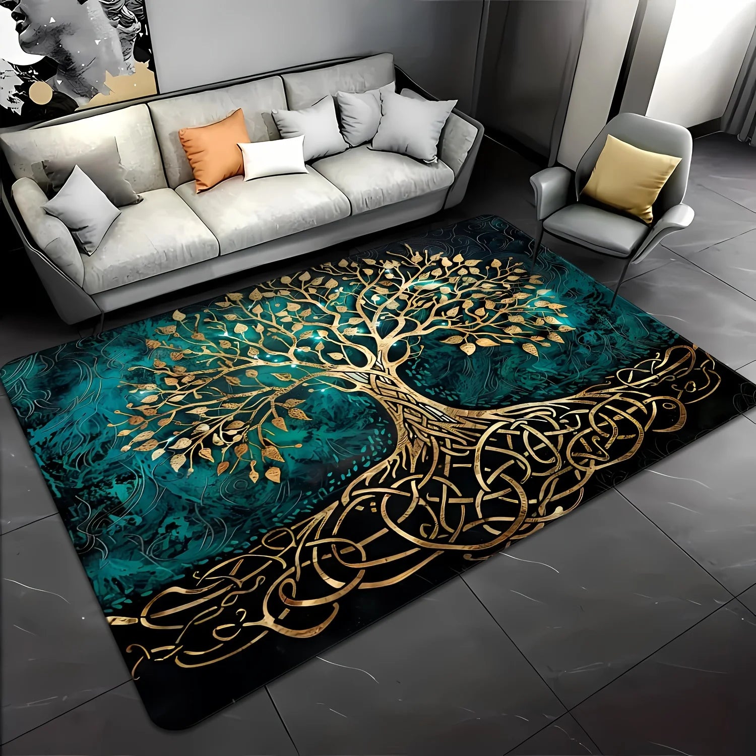 VIKAMA Premium Tree Of Life Rug Easy-Clean Design Perfect For Living Rooms, Bedrooms, And Entryways Nordic-Style Home Decor