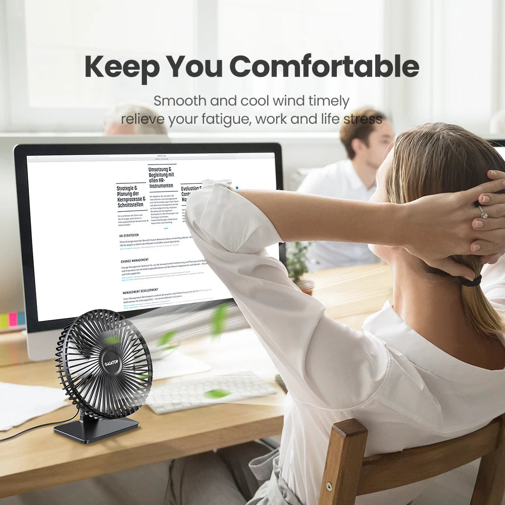 GAIATOP Desk Fan Portable USB Fan 90° Adjustable Cooling Fan Mute 3 Speed Adjustment Ultra Quiet Suitable For Home Desk Office