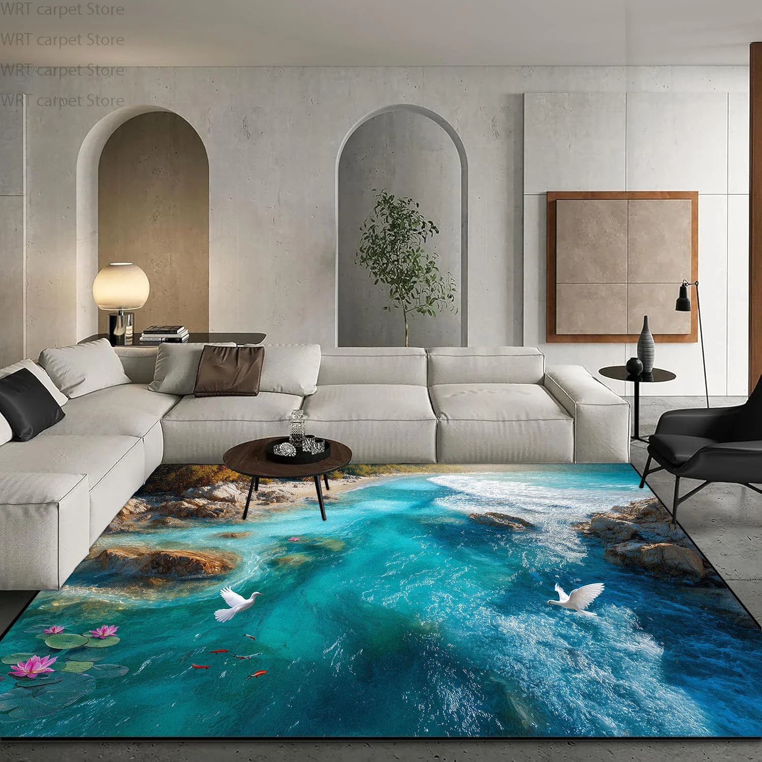 3D Ocean Beach Print Living Room Carpet Light Luxury Decoration Home Sofa Area Washable Rugs Hotel Bedroom Bedside Soft Foot Mat