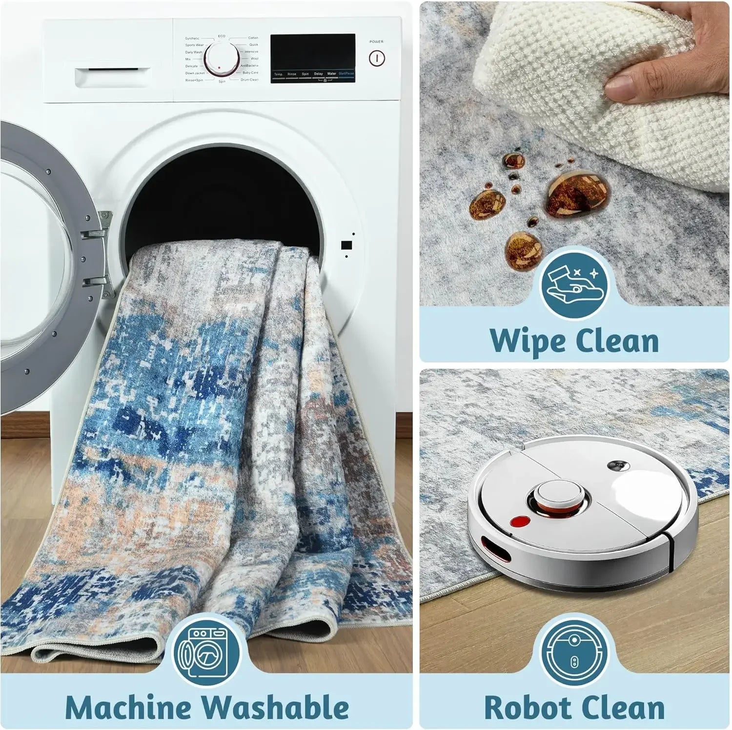 VIKAMA Modern Abstract Washable Area Rugs for Bedroom Stain Resistant Non Slip Large Blue Soft Indoor Carpet for Home Decor