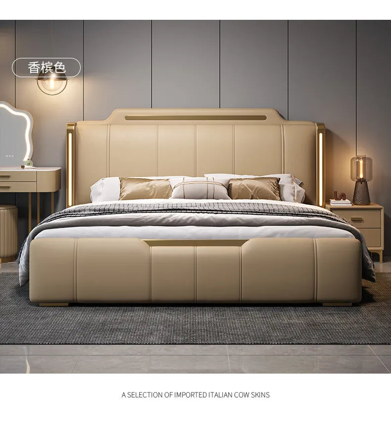 Modern Italian Luxe Leather Upholstered Bed
