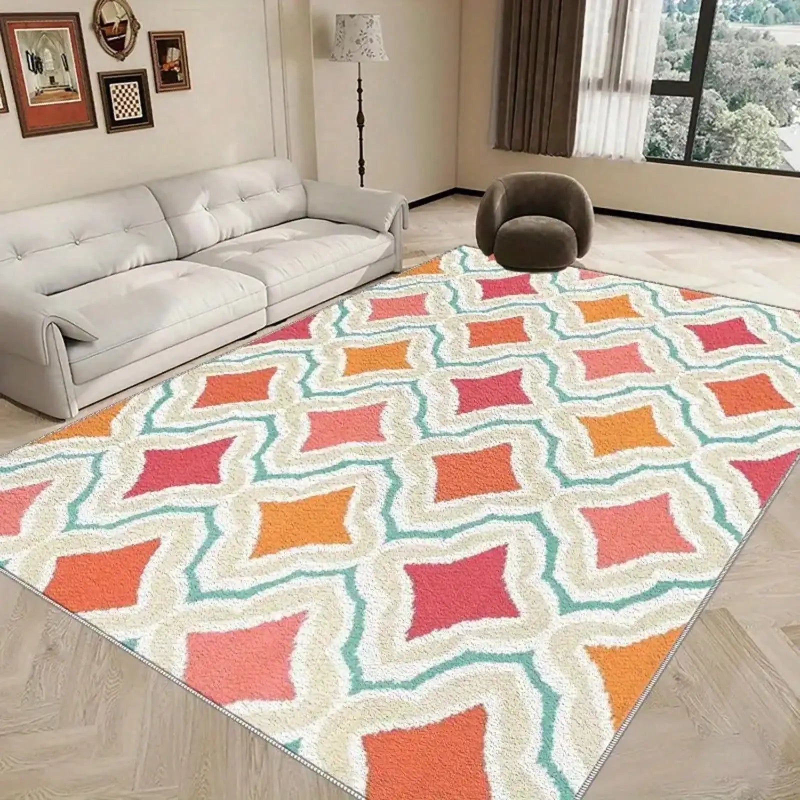 Abstract Geometric Pattern Print Flannel Area Rug Vibrant Colors Modern Art Design Soft Comfortable Floor Mat Use