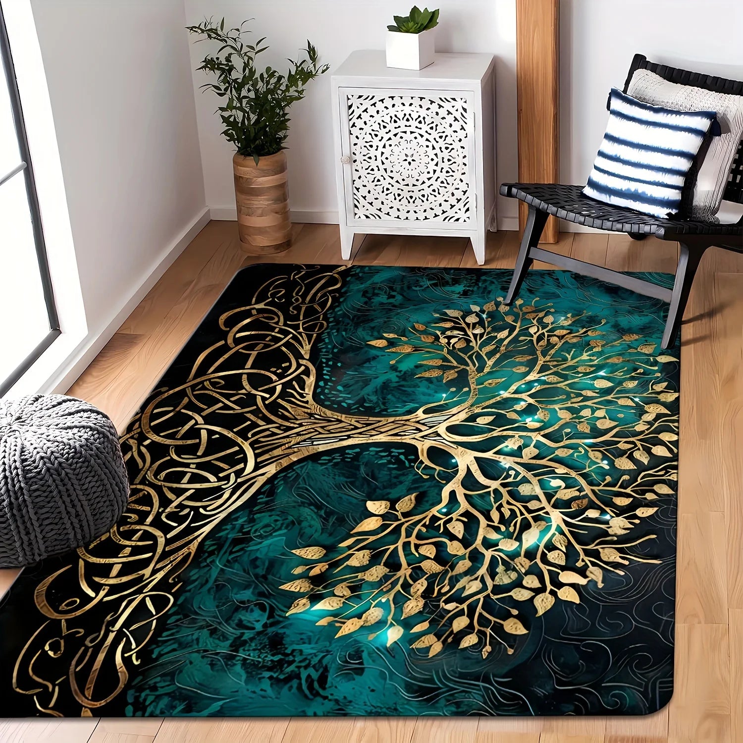 VIKAMA Premium Tree Of Life Rug Easy-Clean Design Perfect For Living Rooms, Bedrooms, And Entryways Nordic-Style Home Decor
