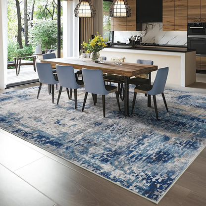 VIKAMA Modern Abstract Washable Area Rugs for Bedroom Stain Resistant Non Slip Large Blue Soft Indoor Carpet for Home Decor