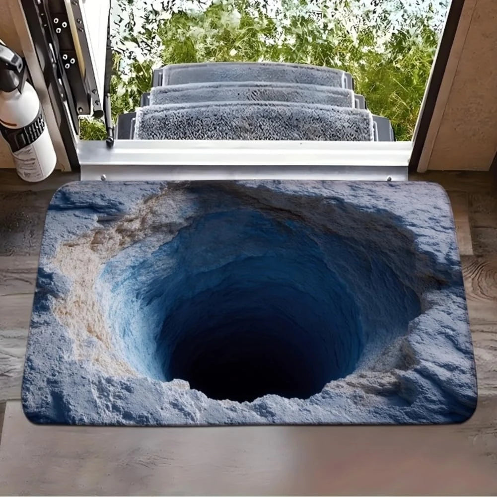 3D Visual Illusion Tree Hole Door Mat Natural Rock Texture Design Rectangular Entryway Rug Indoor Outdoor Anti-slip Carpet