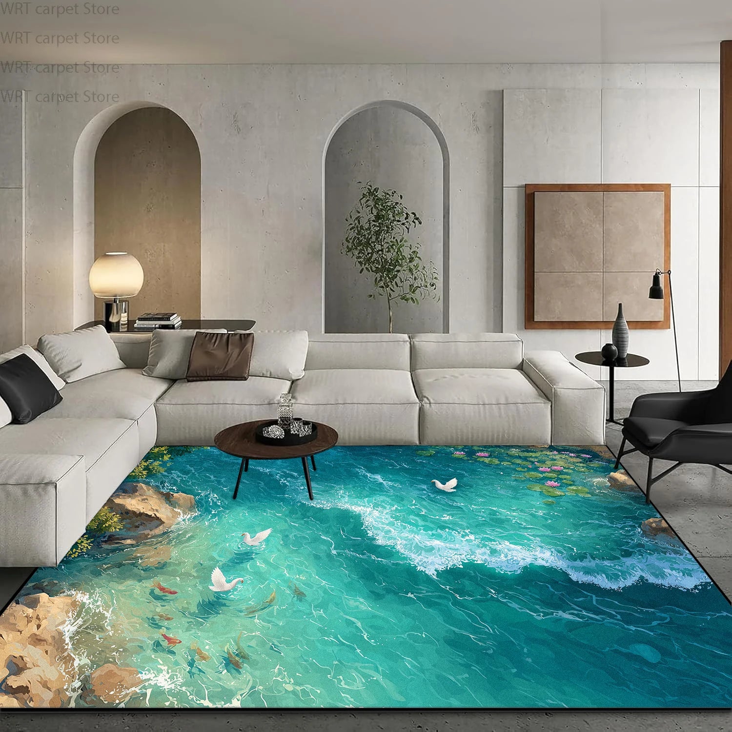3D Ocean Beach Print Living Room Carpet Light Luxury Decoration Home Sofa Area Washable Rugs Hotel Bedroom Bedside Soft Foot Mat