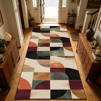 Retro Geometric Style Long Corridor Carpet Decoration Stairway Doorway Non-slip Rug Easy Clean Lint-free Long Runner Floor Mats