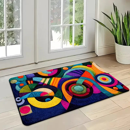 Abstract Psychedelic Geometric Style Rug, Polyester Non-Slip Easy To Clean Suitable for Entrance Hall Living Room Kitchen Carpet