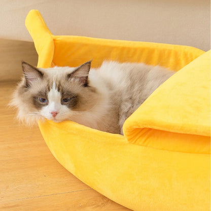 Semi Enclosed Banana Shaped Plush Pet Nest Warm Cat Dog Sleeping Bed Soft Villa House For Squirrel Totoro Small Animals
