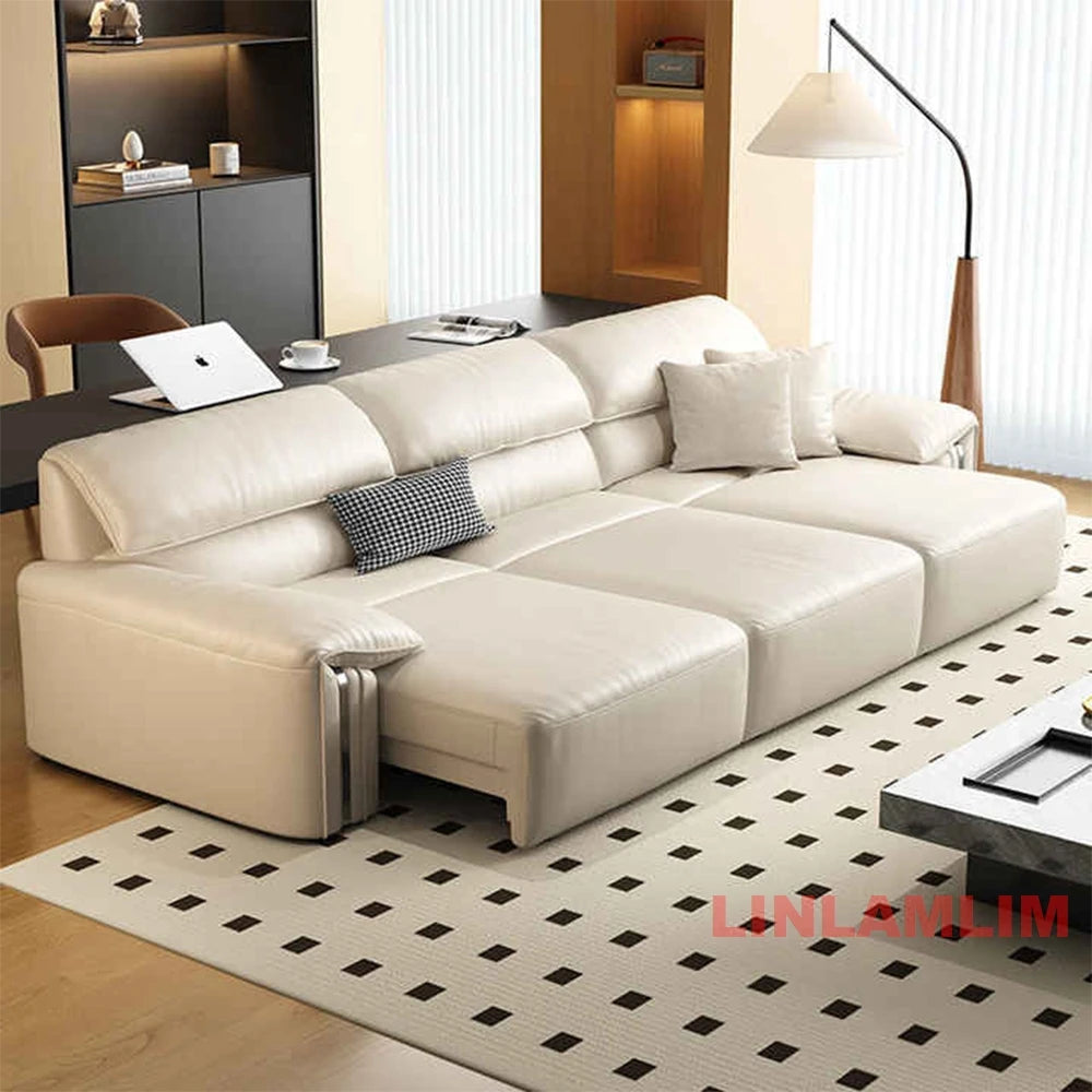 EliteLounge Electric Leather Sofa Bed with Adjustable Seating & Chaise - Manwatstore