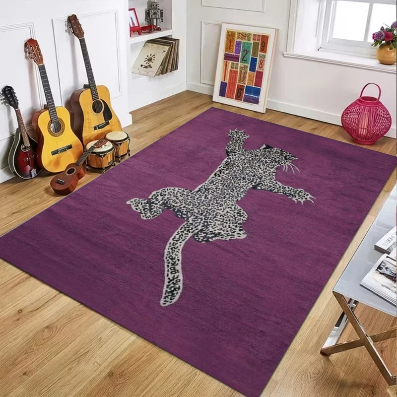 Cheetah Pattern Rug Retro Leaf Pattern Luxurious European Large Size Living Room Carpet Non-slip Bedroom Doormat Elegant Décor