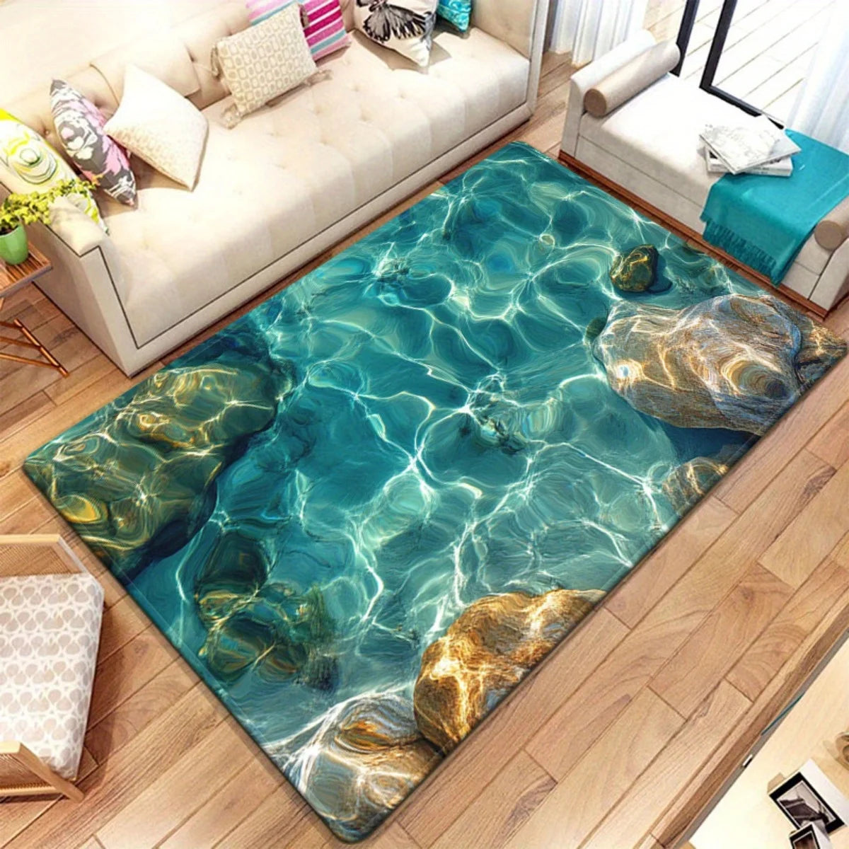 Underwater Rock Art Printed Indoor Rug - Non Slip Area Carpet Yoga Mat for Living Room Kitchen Bathroom Entrance Floor