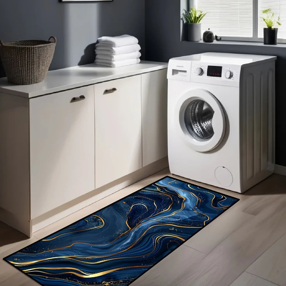 VIKAMA Navy Blue Luxury Runner Rug Stylish Hallway &amp; Meeting Room Long Rug Laundry Room Carpet Home Decor