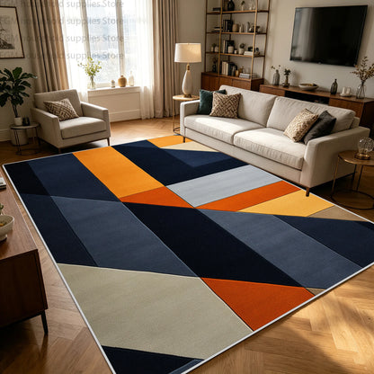 Modern Blue Orange Geometric Abstract Carpet Living Room Large Area Rugs Bedroom Decor Washable Non-slip Soft Fluffy Floor Mat
