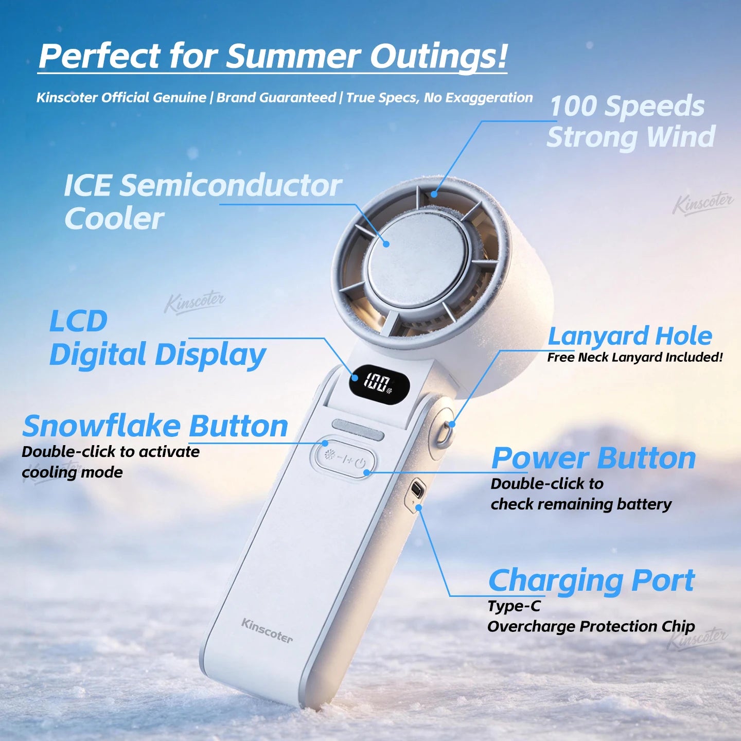 Portable High Speed Cooling Handheld Fan 3600mAh Rechargeable 100 Speed Adjustable Mini Foldable Air Cooling Turbo Fan &amp; Lanyard