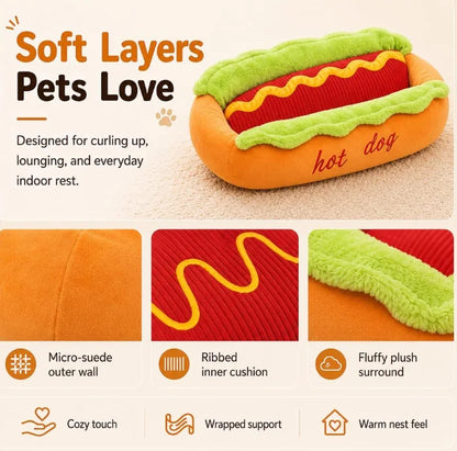 Pet Hot Dog Kennel Cute Cartoon Sausage Kennel Warm Comfortable Cat Dog Bed Sofa Removable Washable Pet Mat Pet Puppies Supplies