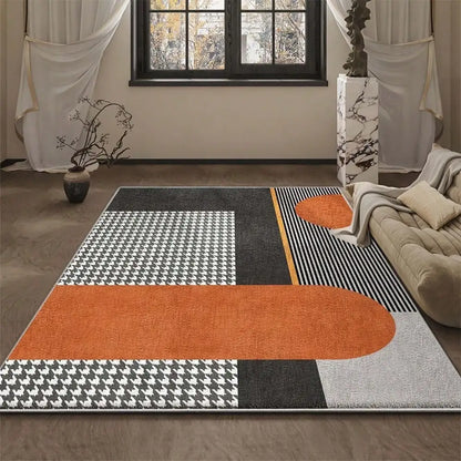 Abstract Geometric Pattern Print Flannel Area Rug Vibrant Colors Modern Art Design Soft Comfortable Floor Mat Use