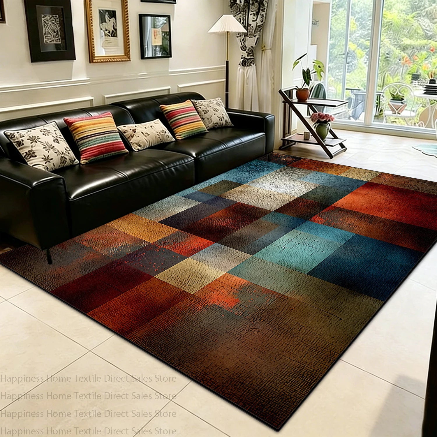 Modern Color Block Living Room Large Area Carpet Decoration Bedroom Washable Antiskid Area Rug Soft Easy Clean Office Seat Mats