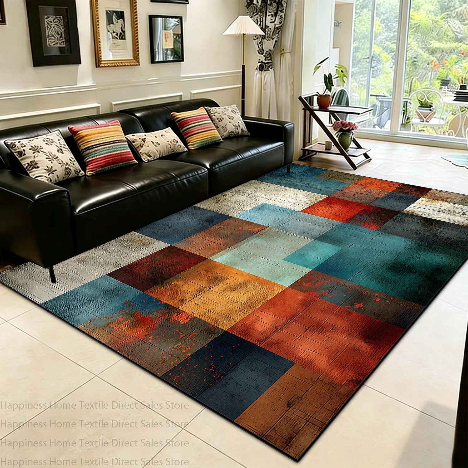 Modern Color Block Living Room Large Area Carpet Decoration Bedroom Washable Antiskid Area Rug Soft Easy Clean Office Seat Mats
