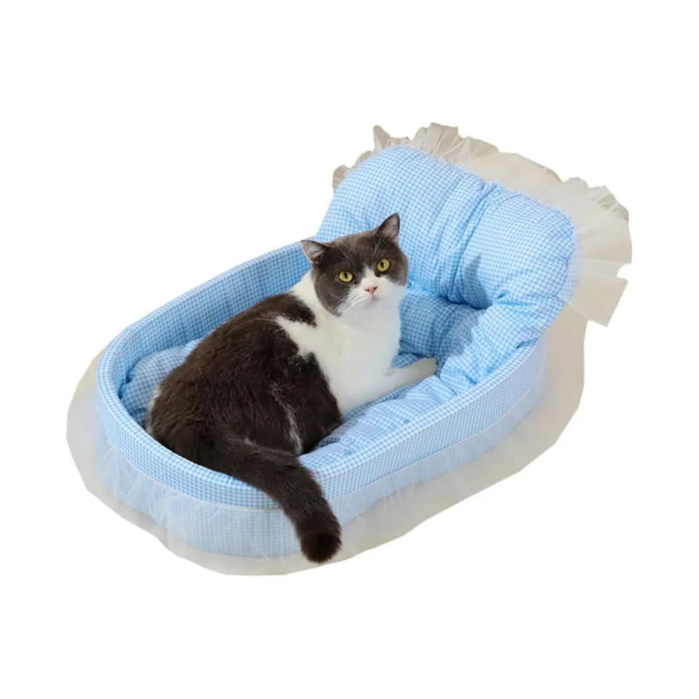 Cute Lace-Trimmed Pet Cat Princess Sofa Bed For Four Seasons  Washable and Removable Soft Plush Oval for Small Dogs/Cats