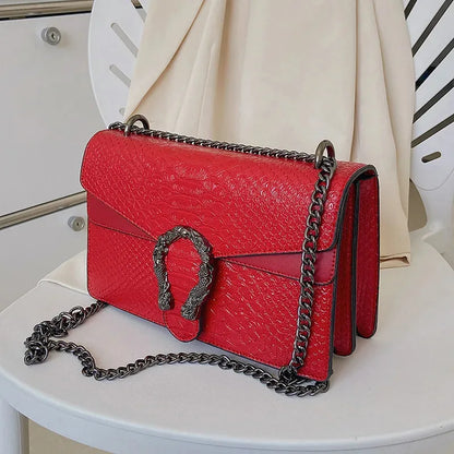 2026 New Women Retro Style Fashion Chain Shoulder Bag Luxury Snake Pattern Crossbody Small Square Bags Ladies Handbags and Purse