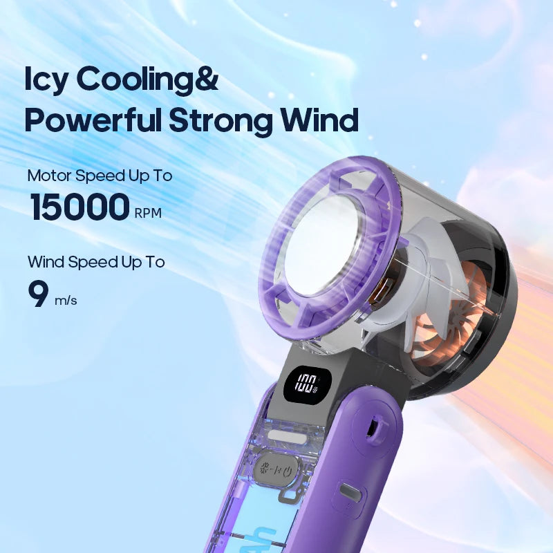 Portable High Speed Cooling Handheld Fan 3600mAh Rechargeable 100 Speed Adjustable Mini Foldable Air Cooling Turbo Fan &amp; Lanyard
